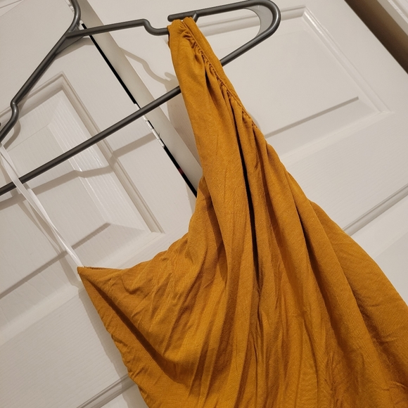 One Shoulder Ruched Mustard Dress - Picture 3 of 4